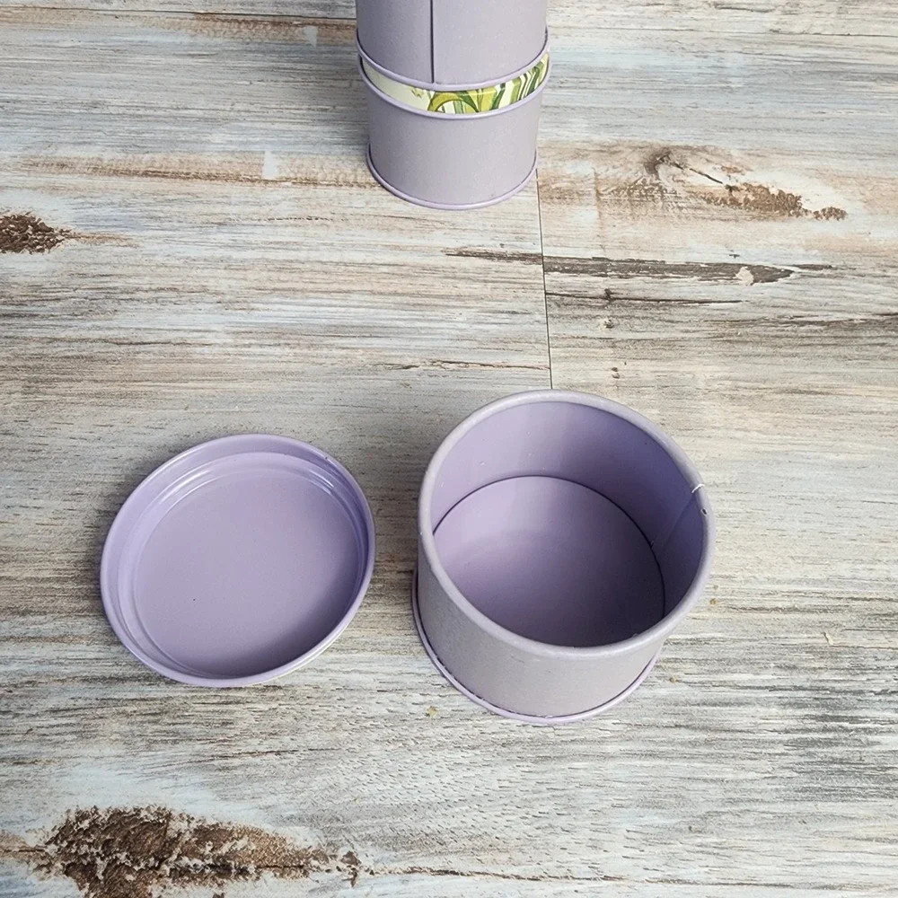 Potpourri Press Tiny Tins Set of 3 Lavender Purple Floral Iris Metal Containers